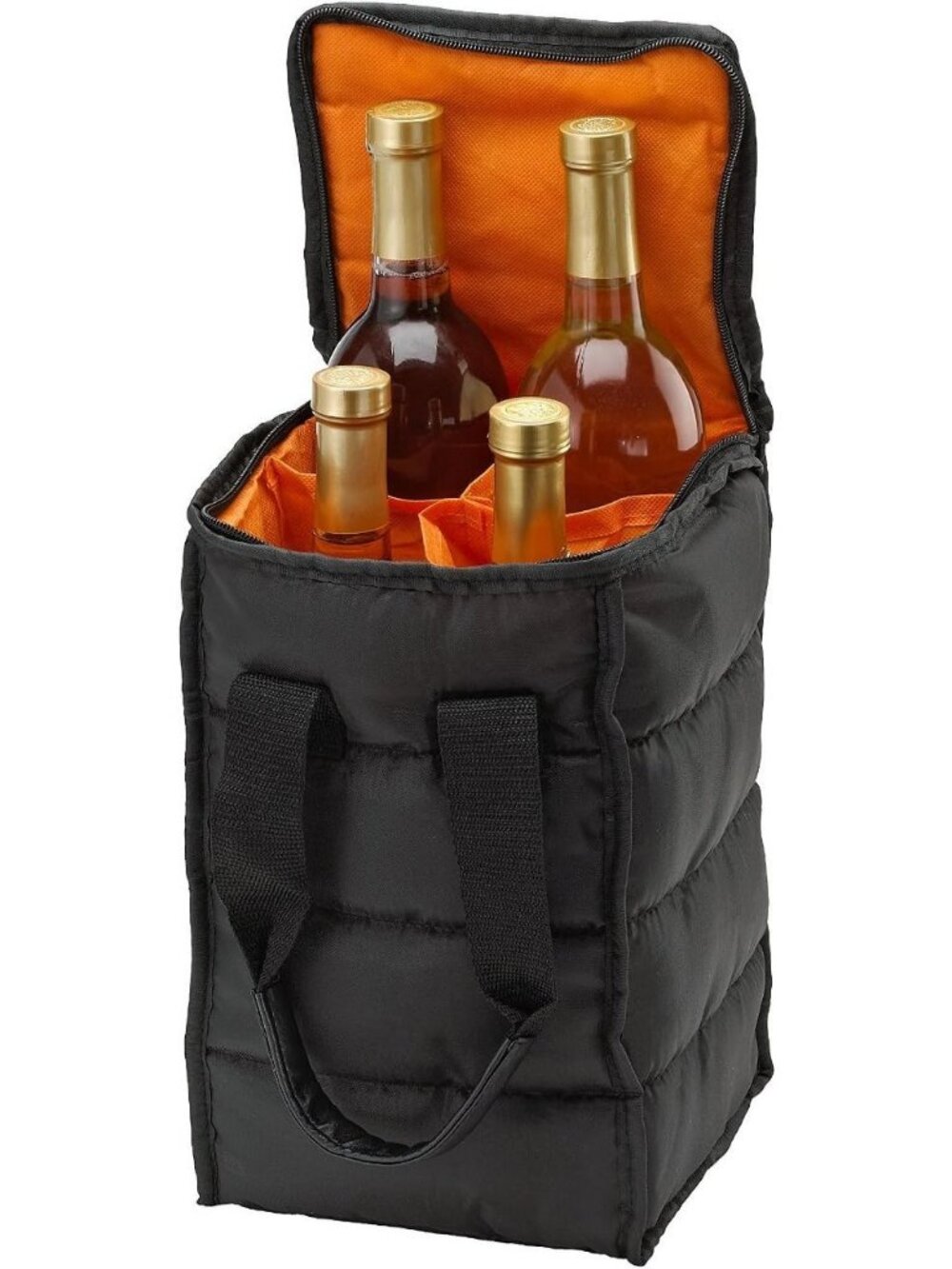 Handy Laundry 4 Bottle Wine Tote Bag Insulated Orange Lining Carry Handles